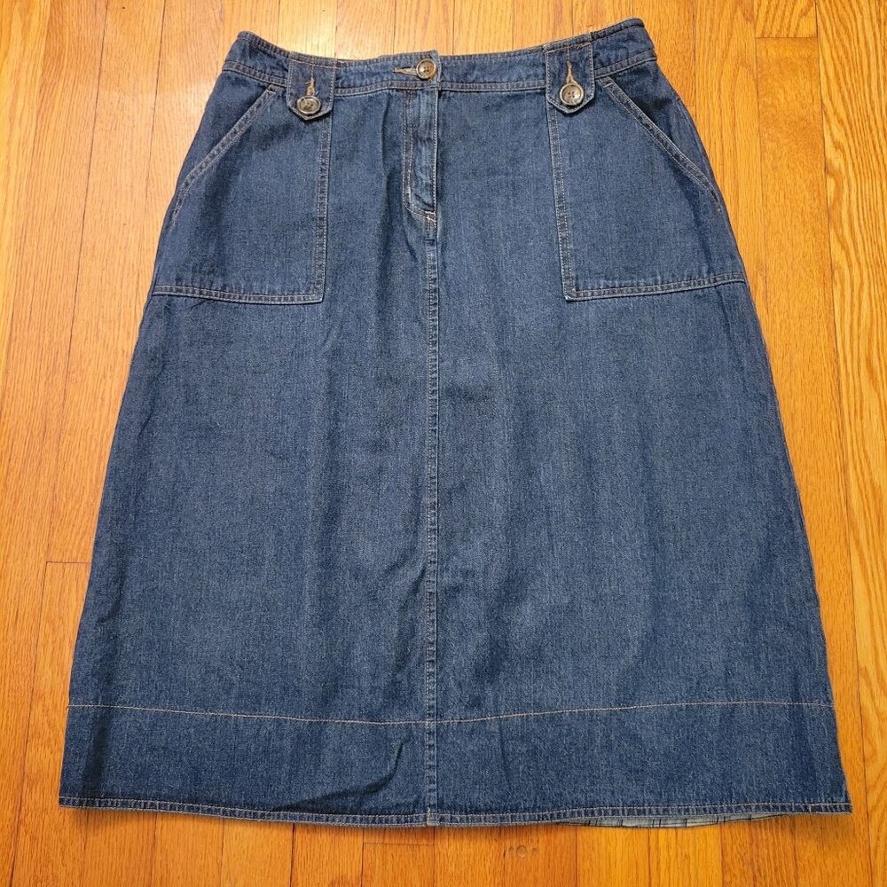 Kim Rogers‎ 12 Blue Midi Skirt A Line Pockets Yellowstone Western